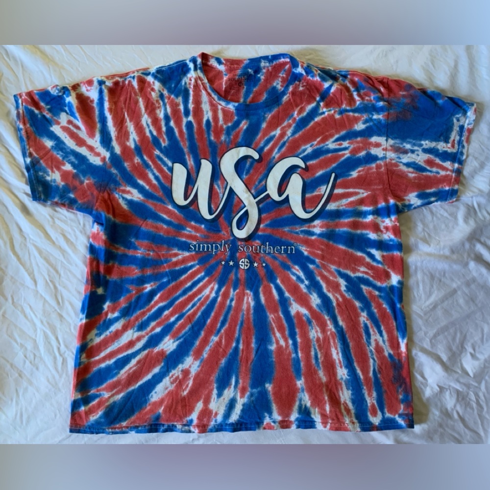 Simply Southern Red and Blue Spiral Tee